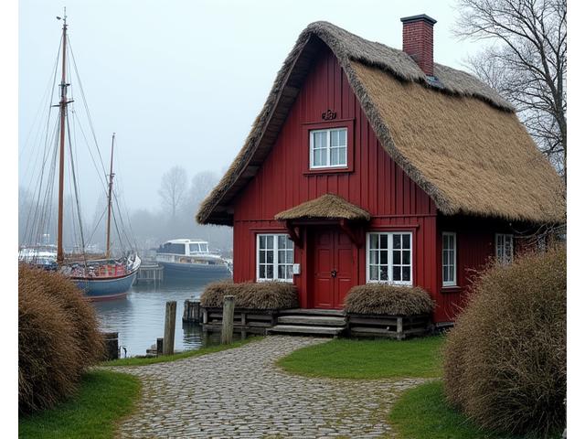 Autentisk fiskervilla med stråtag og udsigt over havnen
